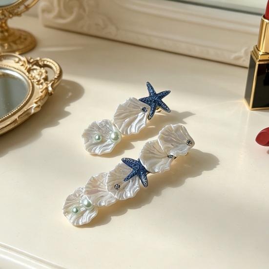 1 Pair Hairpins Imitation Shell Starfish Decor Hair Clips Ocean Style Summer Side Bang Hair Pins Hair Accessories