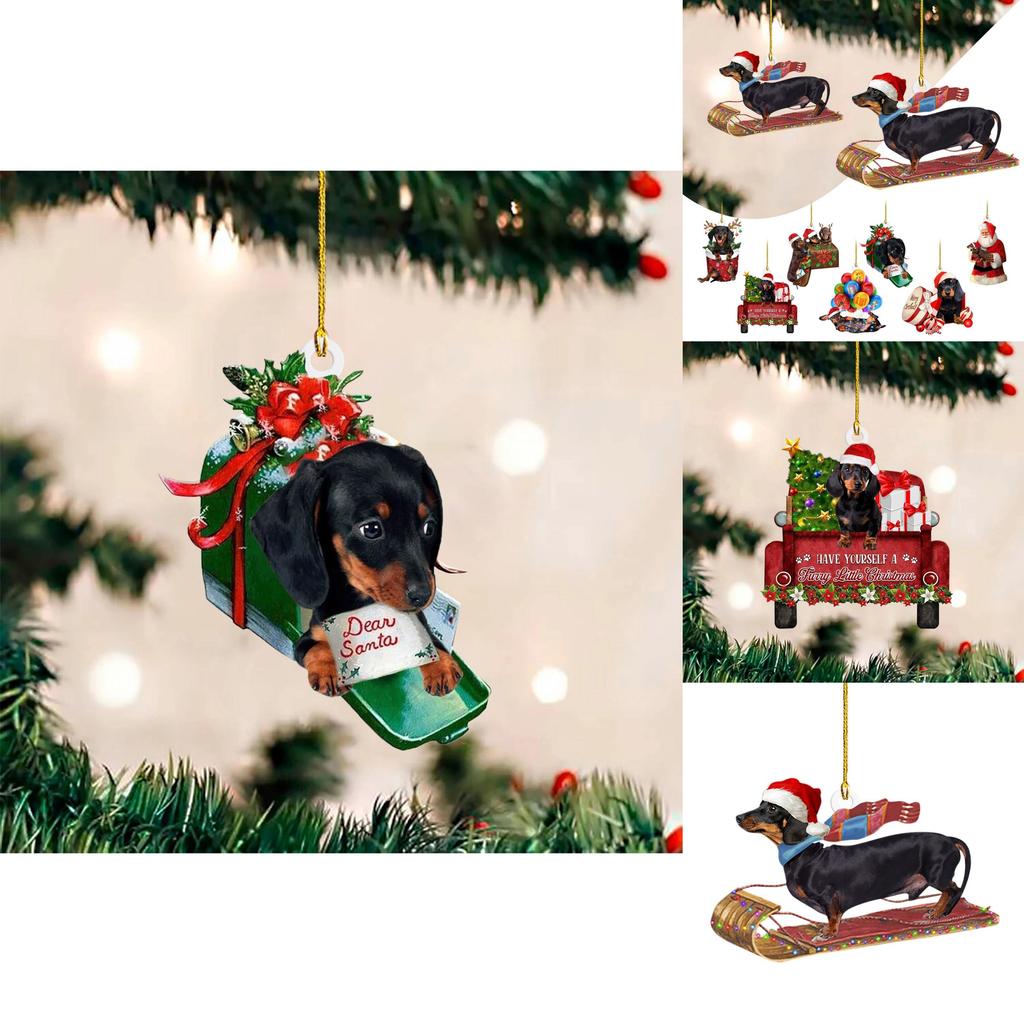 Adorable 2023 Christmas Dachshund Series Acrylic Car Interior Decorations Set
