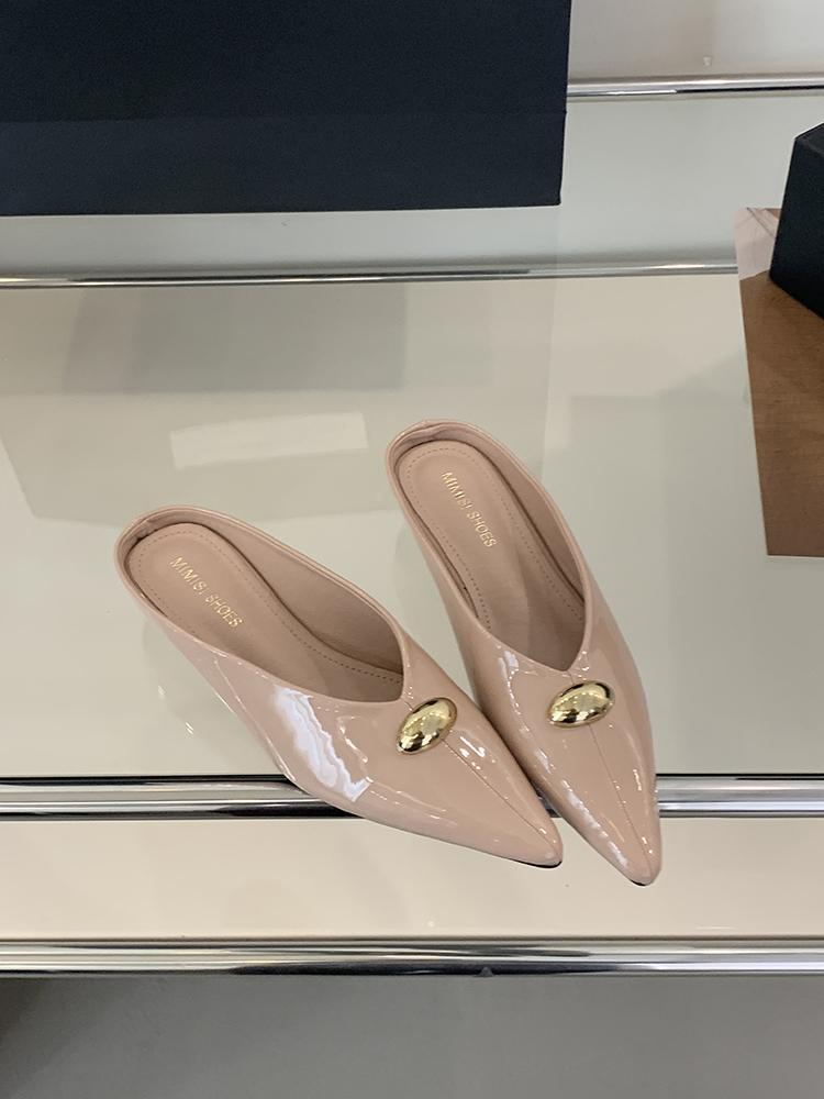 Fashion Simple Women's Shoes 2025 New Spring Summer Toe Cap Slippers Stiletto Low Heel Flip-Flops Women Slippers Women's Mules Zapatos