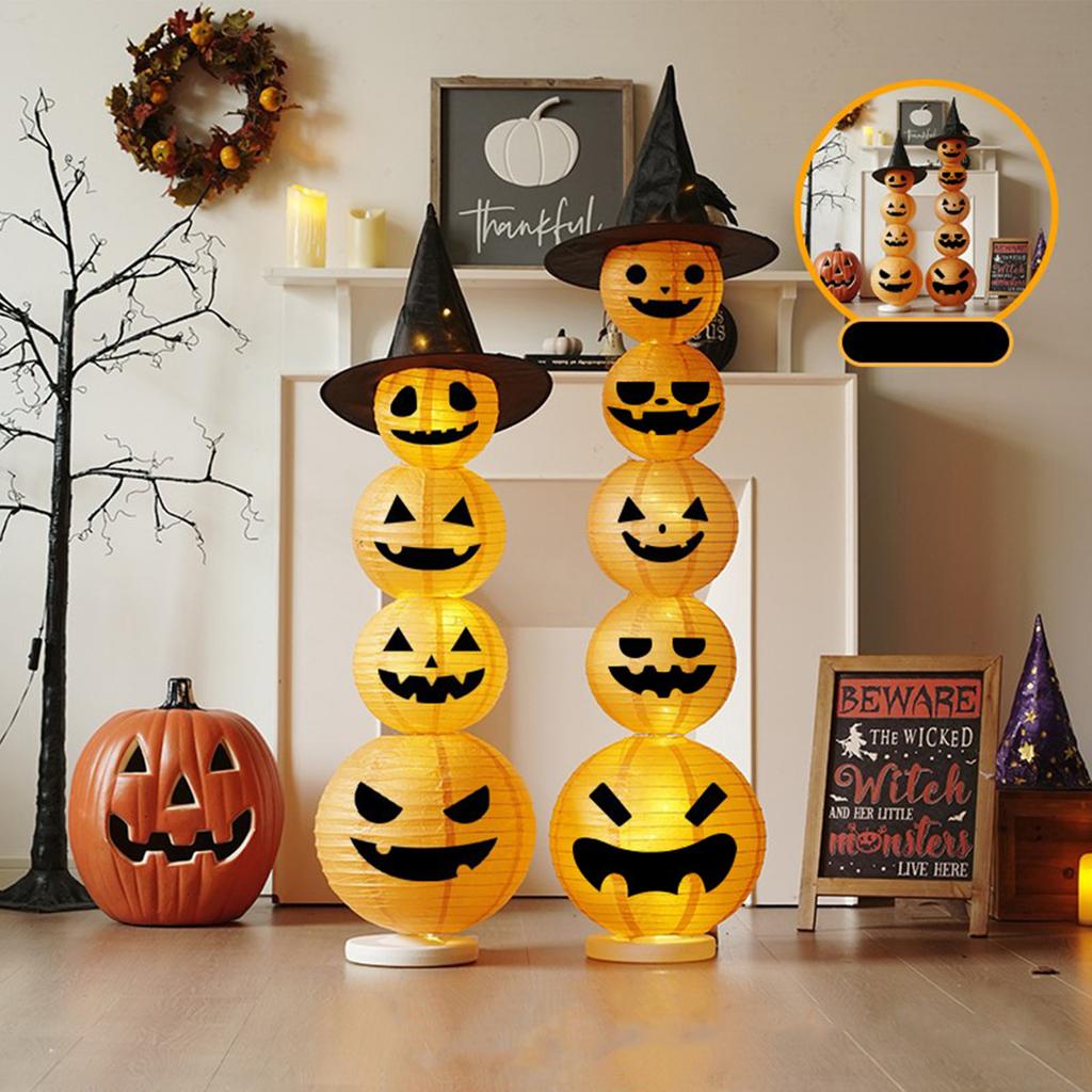 Halloween Decorative Pumpkin Paper Lantern W/ Witch Hat Halloween Pumpkin Light Jack-O-Lantern Pumpkin Light for Parties Outdoor