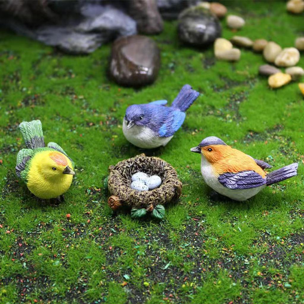 4pcs Mini Bird Nest Set Realistic Cute Resin Simulated Animal Set Funny Bird Figurines Ornament Crafts Gardening Decoration