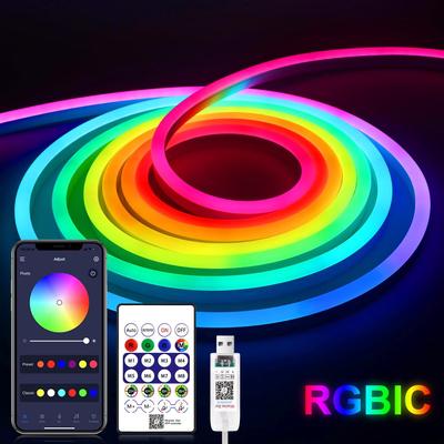 5V Neon Strip Light RGBIC Bluetooth Neon Led Strip Lights 1M 2M 3M 5M Waterproof Flex Ribbon Led Tape for Room Wall Decor Strip