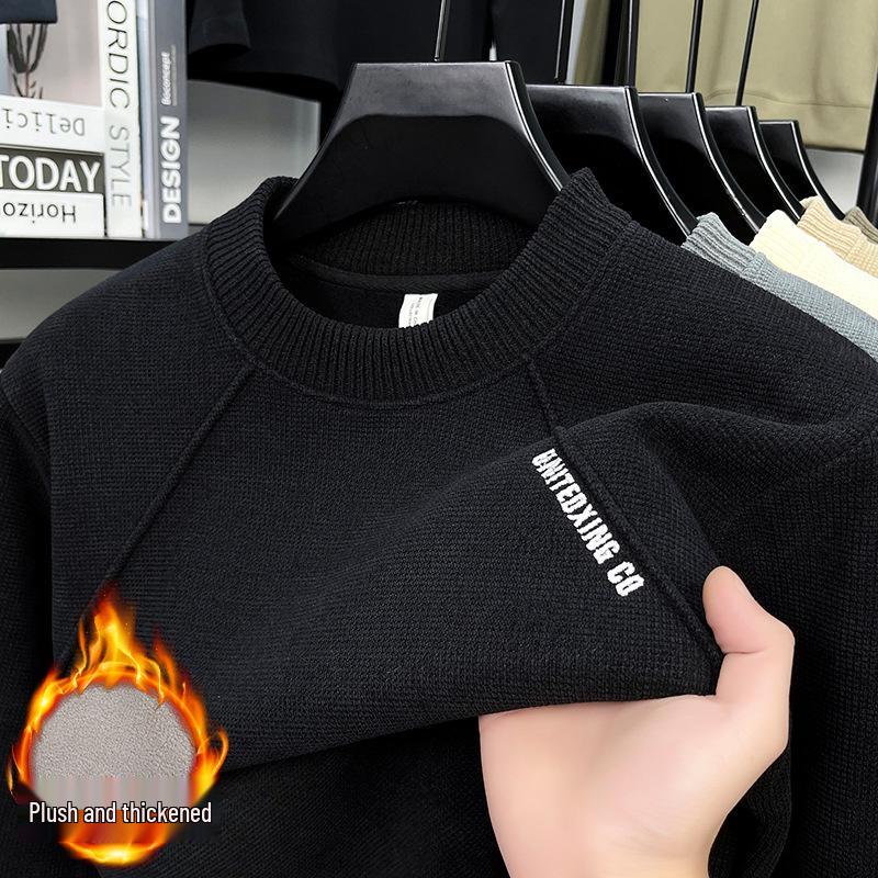 

2025 Winter Men s Heavyweight Crewneck Velvet Hoodie: Thick, Warm Base Layer Casual Fashion XXL (150-170 lbs) чорний