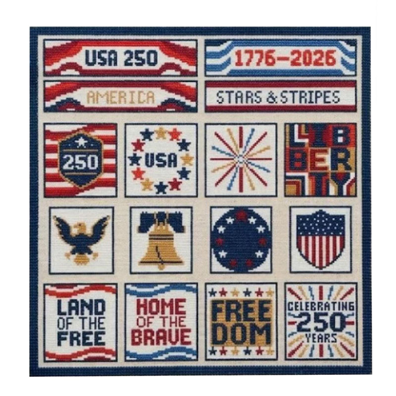 1776-2026 Patriotic Stamped Embroidery Set DIY Flag & Liberty Bell Patterns Cross Stitch Kit Anniversary Thread Art Needlework