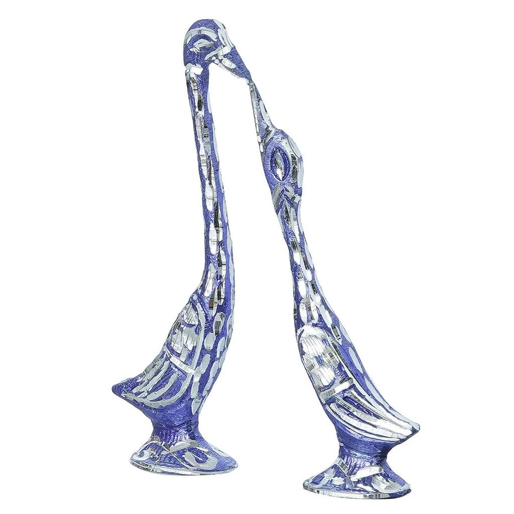 7 Inch Blue Kissing Swan Couple Handcrafted Decorative Figurine