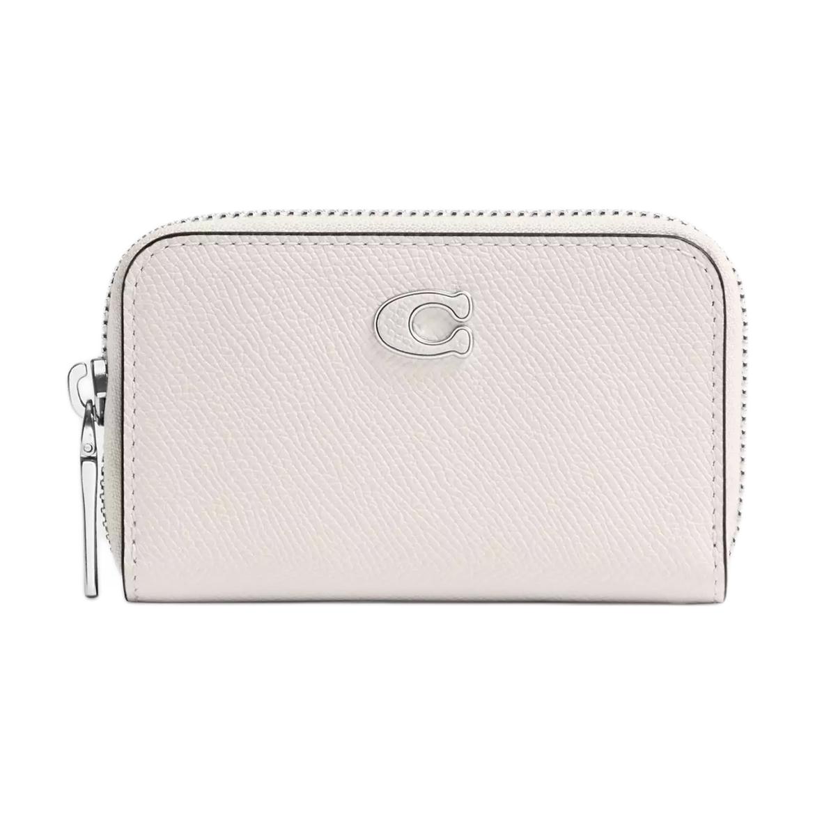 Coach Zip Around 11 Crossgrain Leather Card Case Women Accessories White CU220-CHK Basic Set (Bag+Dust Bag)