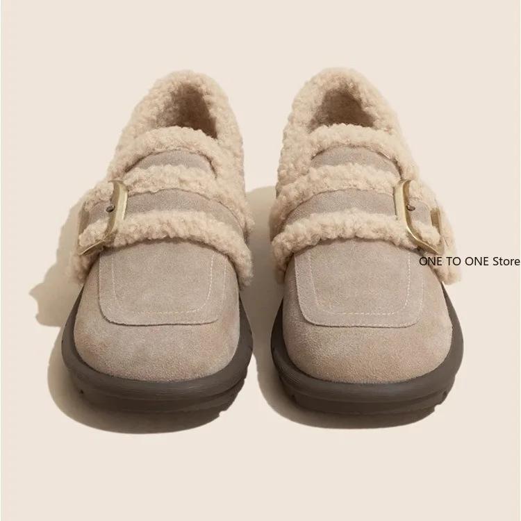 Móda Dámské mokasíny Kožešina Kulatá špička Dřeváky Platforma Dámské boty Zimní Creepers Nové Šaty Řím Semišové Středně vysoké Pevné Sněhule Základní Střední