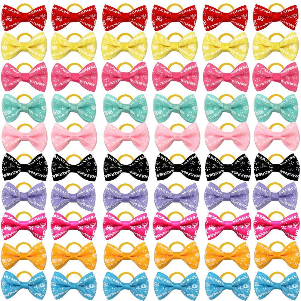 100pcs Pet Accessories Dog Hair bows Fashion Cute Dog Bows Rubber Bands Pet Hair Collar Decoration for Dog Accessories
