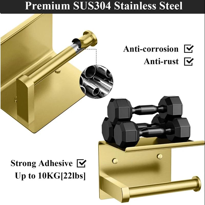 304 Stainless Steel Toilet Paper Holder Equipped with 2 Towel Hooks, Excellent Anti-corrosion and Anti Rust Performance Shelf