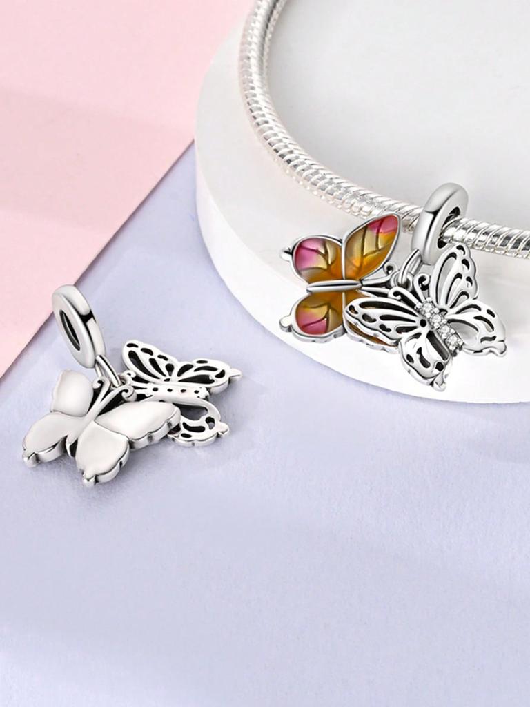 Blue Firefly Colorful Butterfly Beads Charm Copper Plated Fit Charms Copperoriginal Bracelet For Jewelry Making Diy Charm