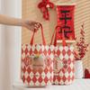 Red Grid New Year Gift Bag - Portable Canvas Souvenir for Kids' Candy, Birthday, Wedding, and Festival Celebrations