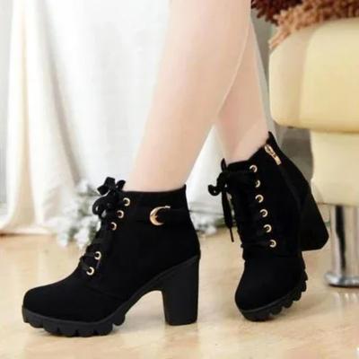 Nouveaux Escarpins Bottes Femmes Haute Qualité Lacets Chaussures Européennes Dames PU Talons Hauts Bottes