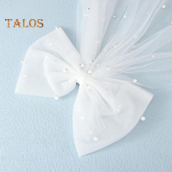 Braut Haarklammer mit Schleife Kunstperle Schleier Hochzeit Kopfschmuck Weiß Tüll Hochzeitstag Flitterwochen Haaraccessoire