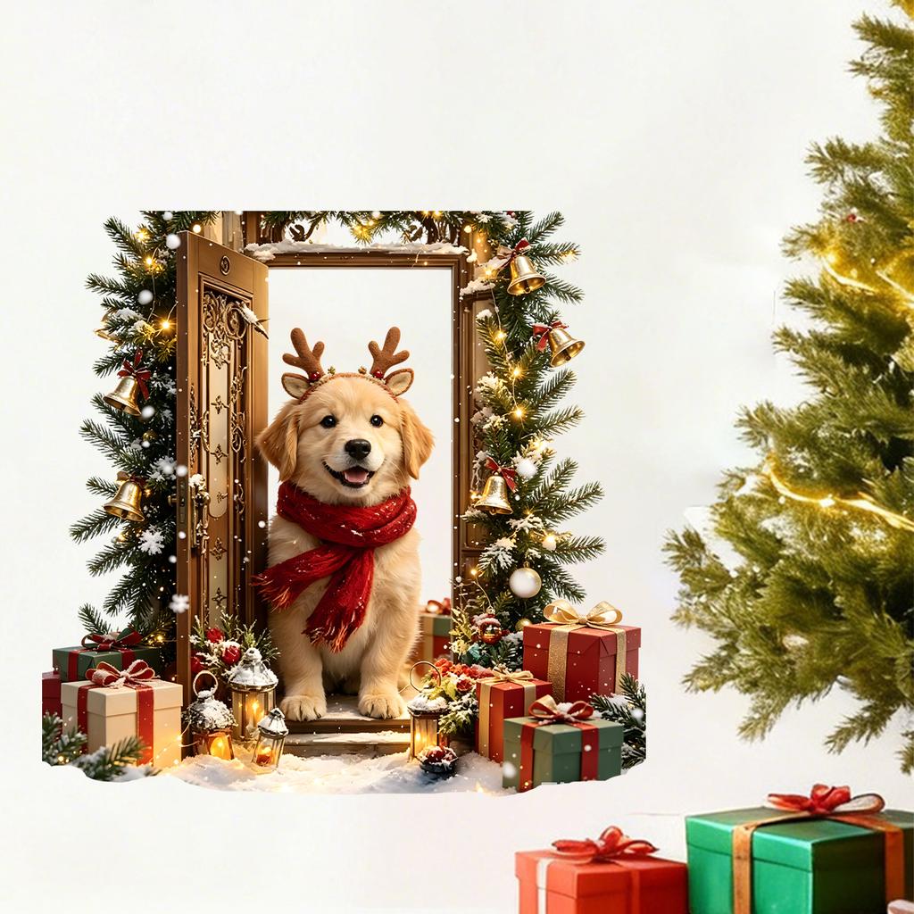 Sticker Christmas Dog Wall Decor for Bedroom and Living Room Holiday Decoration