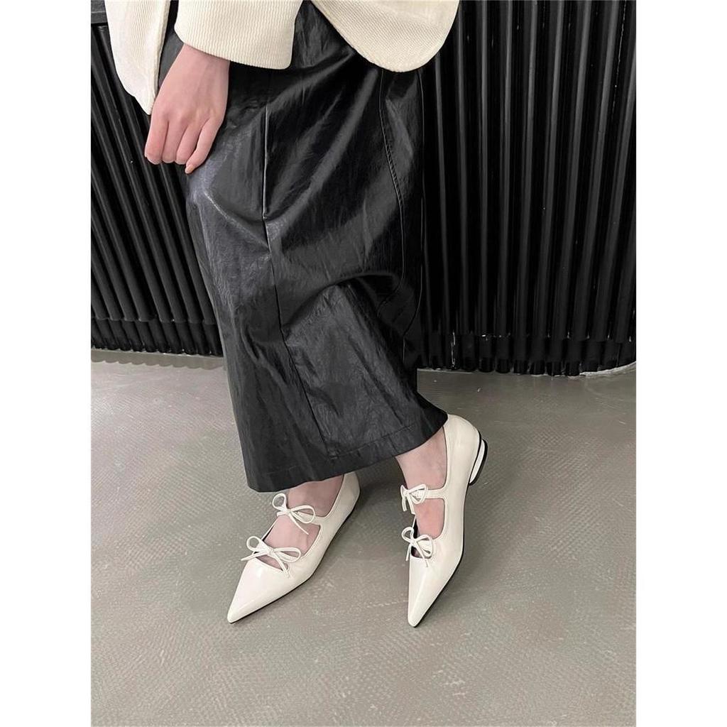 Temperament French Low-heeled Mary Jane Shoes Women's Spring and Autumn 2025 New Pointed Head Versatile Bow Gentle Single Shoes Women