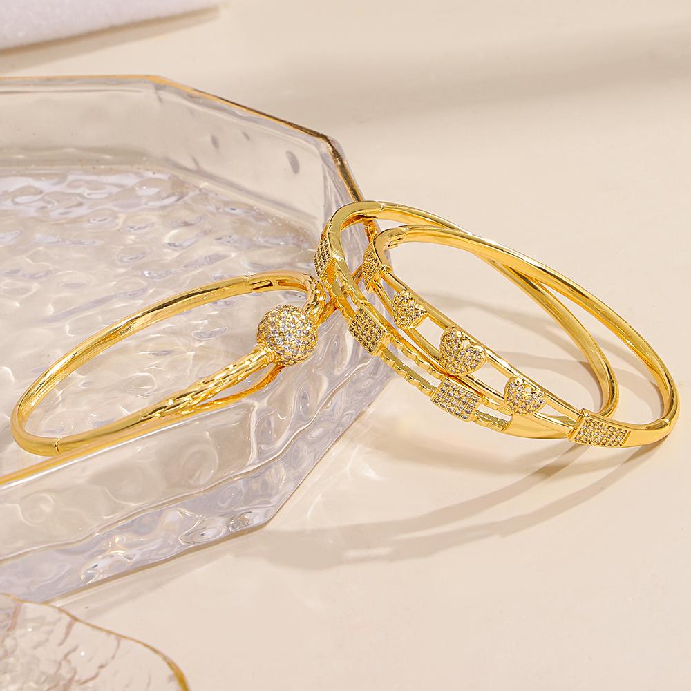 6 Styles Elegant Zircon Geometry Charm Bracelet for Women Trendy Smooth Surface Gold Color Plated Spring Bangle Luxury Jewelry