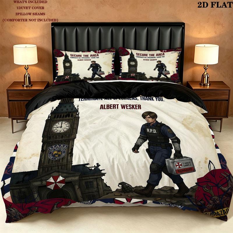 Resident Evil Pattern Bedding Quilt Set Quilt Cover Pillowcase Home Birthday Gift(1 * duvet cover + 2 * pillowcase, without core)