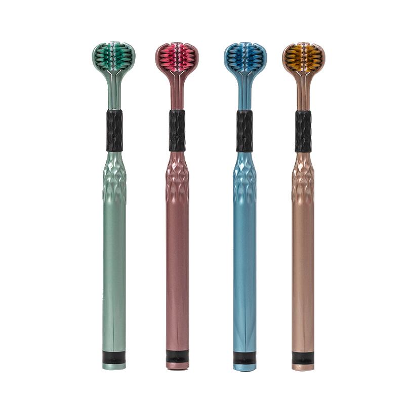 Soft Bristle 3D Triple Head Toothbrush For Adults With Tongue Scraper Home Care Manual Brush
