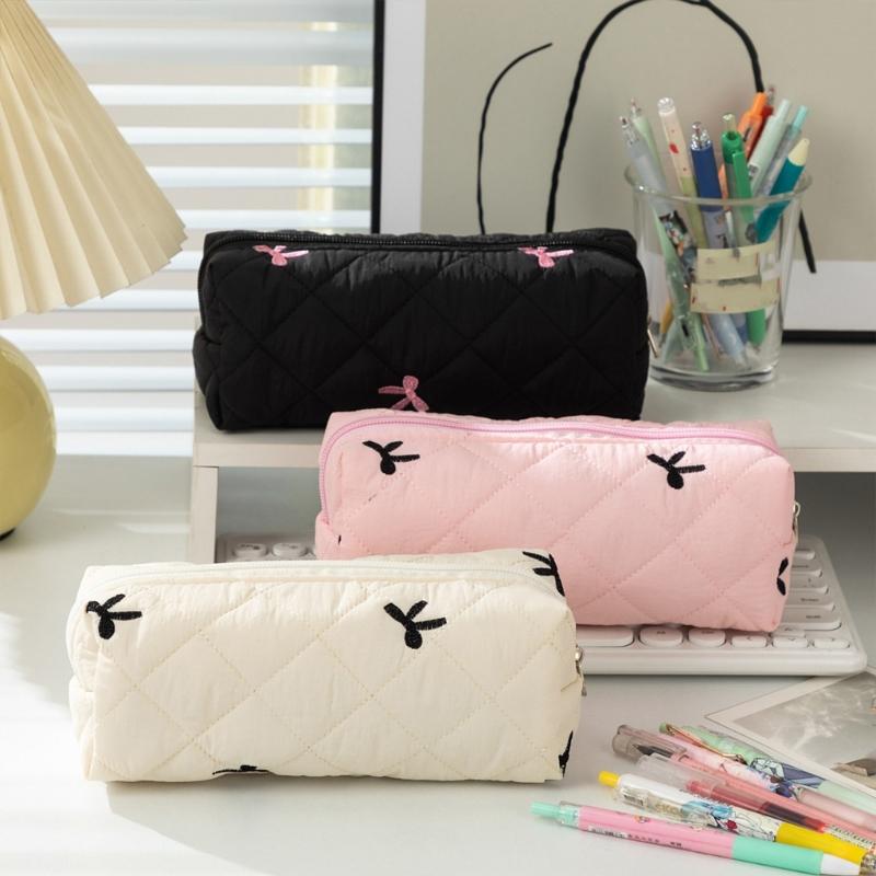 Bowknot Pattern Pencil Case for Student Girl Women Large Capacity Pen Pouches Pencil Organizers Bag Travel Cosmetic Bag