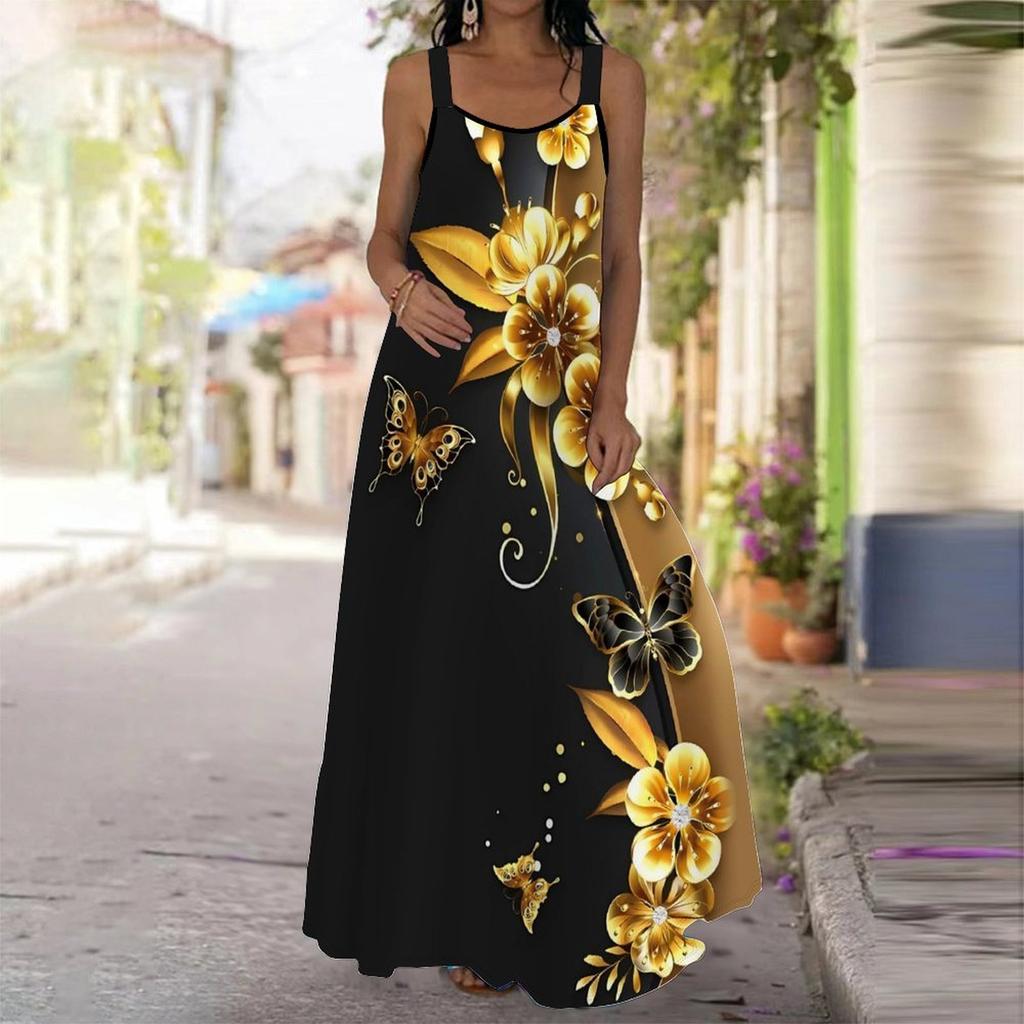 Women's Slip Dress Maxi Long Dress Butterfly Print Stitching Print Dress Spring & Summer Leisure Vacation