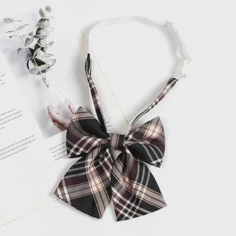 Hnědá retro kostkovaná kravata pro ženy a muže - japonský vysokoškolský styl motýlek