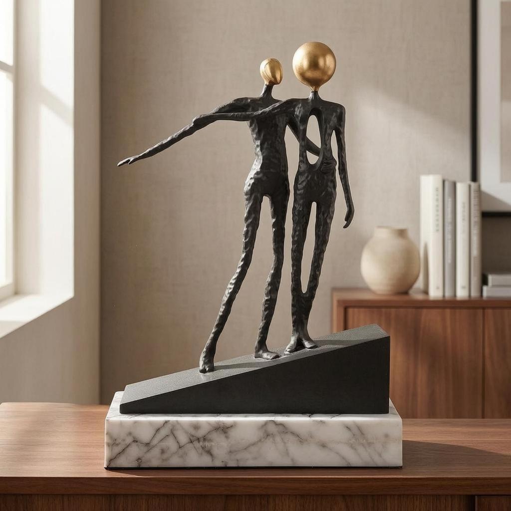 Abstract Metal Figure Sculpture Textured Black Statue for Showcase