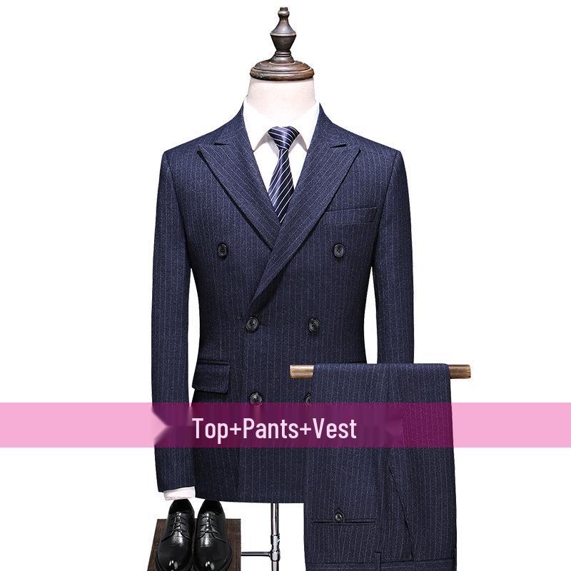 Korean Style Slim Fit Striped Men's Suit Set - Casual Blazer Jacket for Weddings and Professional Wear