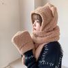 Bear Hat Women's Winter Scarf Gloves Three-piece Cotton Fleece Integrated Hooded Cute Thickened Warm Ear Protector Cotton Hat