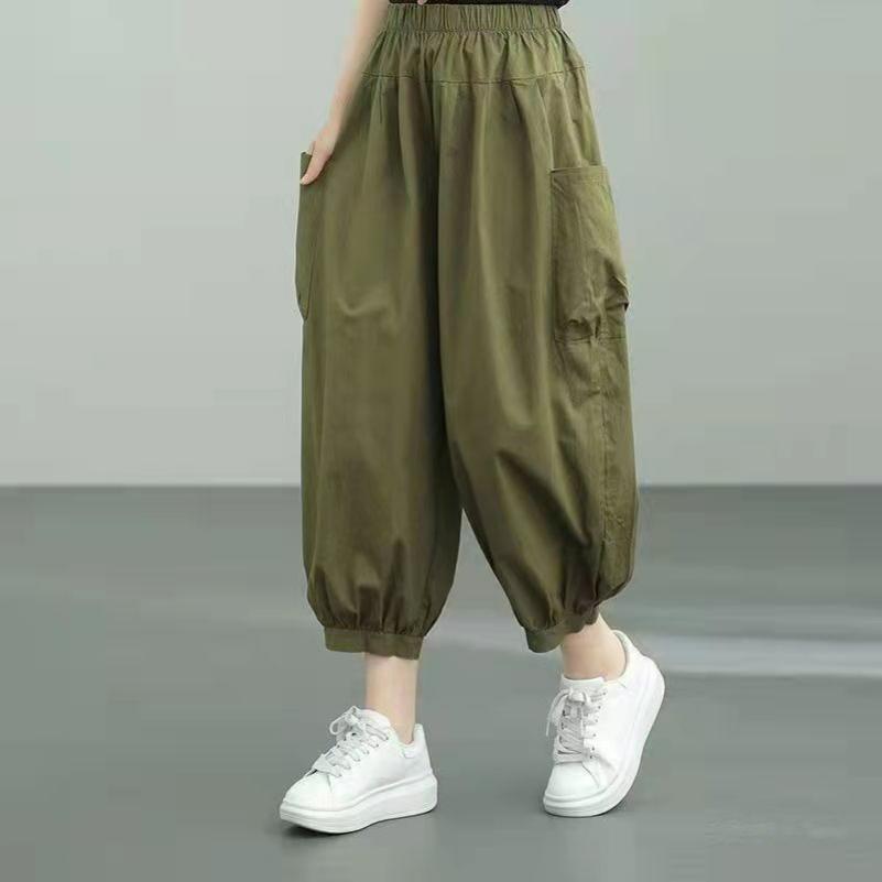 Pure Cotton Casual Bloomers Women's Summer Large Size Loose and Thin High Waist Nine-point Beam Feet Harem Pants