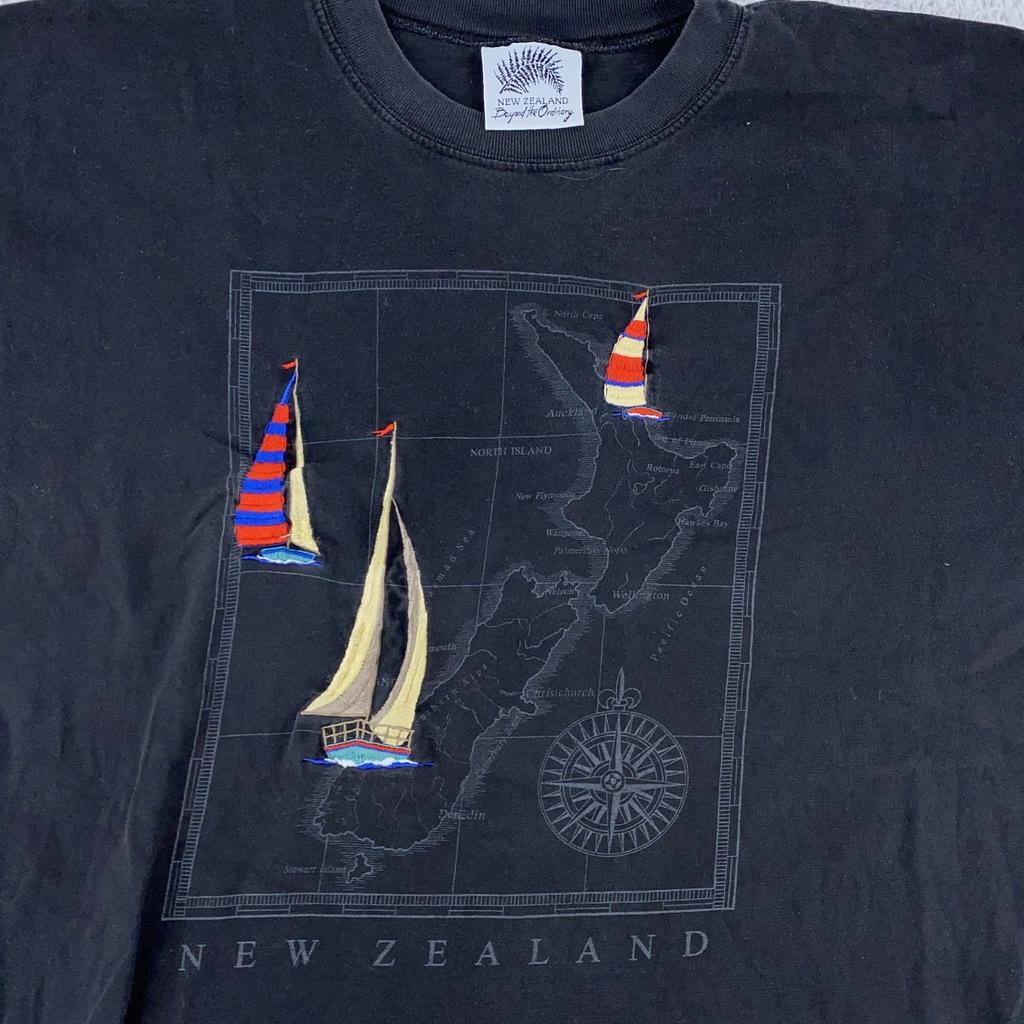 Vintage Neuseeland jenseits des Gewöhnlichen Hemd Herren XL Segelboote Karte Nautisches T-Shirt