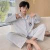 Boys Cotton Pajama Set Long Sleeve Open Front Cartoon Print Home Wear Kids Teens