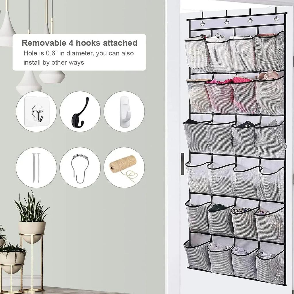 Over The Door Shoes Storage Rack Large Capacity 24 Grids Hanging Shoes Organizer Bag Bedroom Slipper Storage Bag Save Space