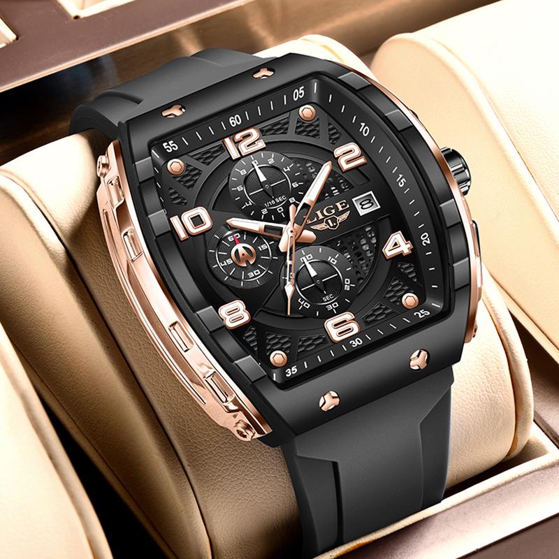 Fashion Red Silicone Watch Men Outdoor Sports Waterproof Men's Quartz Wristwatch Top Brand Luxury Square Quartz Chronograph