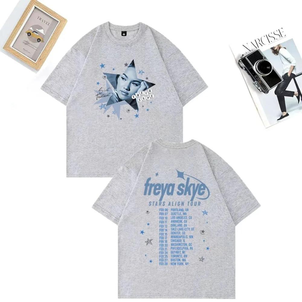 Freya Skye Stars Align World Tour Double Sided Oversized T-Shirt Pop Singer Casual Gray Unisex T-shirts
