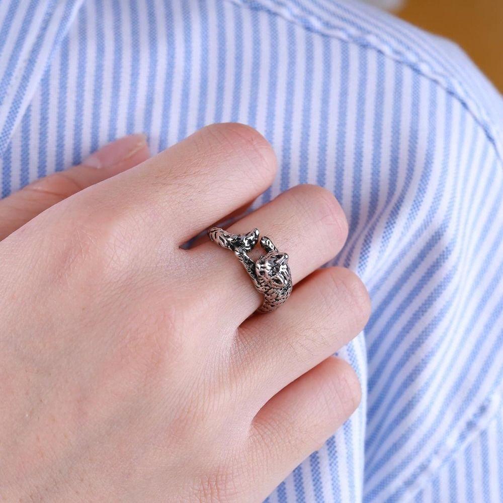 Adjustable Kitty Cat Opening Rings Vintage Cat Shape Ring Creative Animal Delicate Rings  Men Women