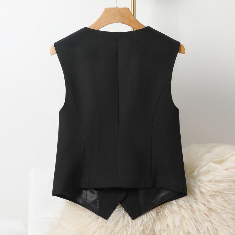 Black Sleeveless Vest Women Fashion Summer Layering Waistcoat Short Jacket Spring Autumn Casual Outerwear
