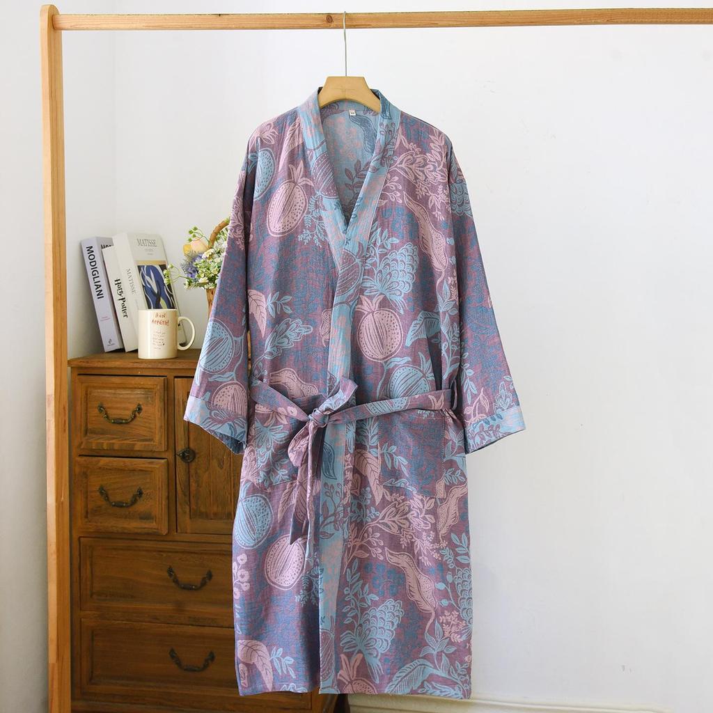 Women's Retro Jacquard Cotton Yukata: Lightweight Spring/Autumn Nightgown and Kimono-Style Pajamas.