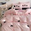 Black Bow Embroidery Duvet Cover 3 Pieces Set Girl Adult Bedroom Pink Decor Quilt Cover Solid Color Bedding with 2 Pillowcases