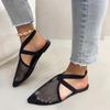 Fashion Plus Size 2025 Mesh Women's Closed Toe Sandals Summer Pointed Toe Slip On Flat with Sandals for Casual Daily Breathable Shoes