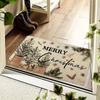 Merry Xmas Door Mat Rustic Pine Branches with Berries Non Slip Soft Washable Entrance Rug Christmas Home Decor