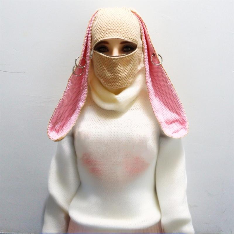 Knitted Hooded Face Mask Hat Adult Lovely Balaclava Hat with Long Rabbit Ears Teens Winter Warm Hat for Daily Use