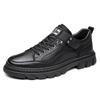 Spring Autumn New Leather Sneakers for Men Solid Color Fashion Platform Casual Shoes Man Retro Lace Business Work Shoes Male