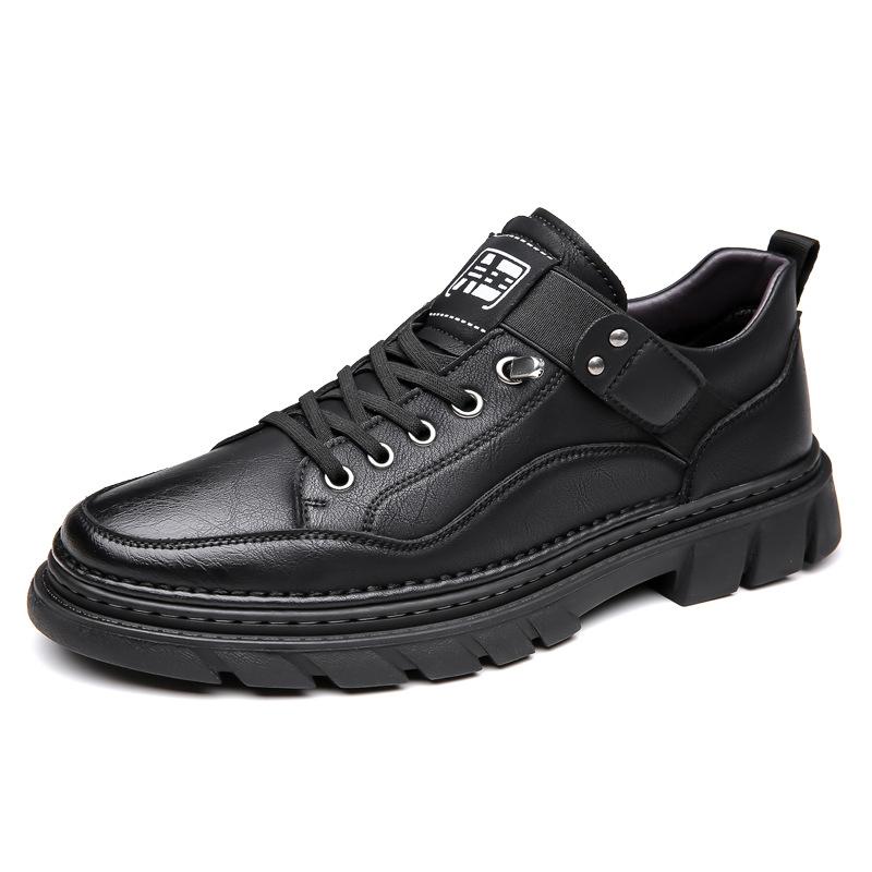 Spring Autumn New Leather Sneakers for Men Solid Color Fashion Platform Casual Shoes Man Retro Lace Business Work Shoes Male