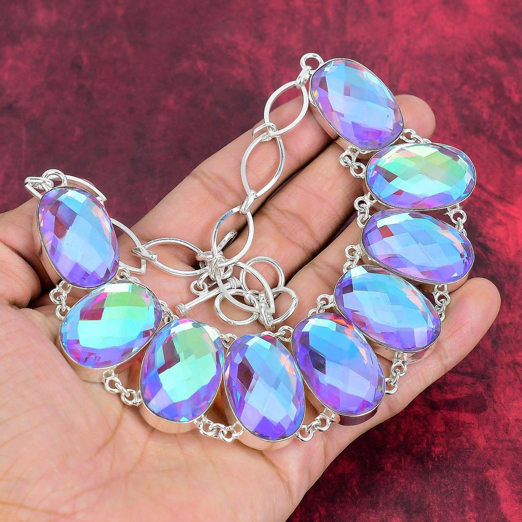 Mystic Topaz Handmade Gemstone Necklace, 925 Solid Sterling Silver Necklace Antique Jewelry, For Thanksgiving