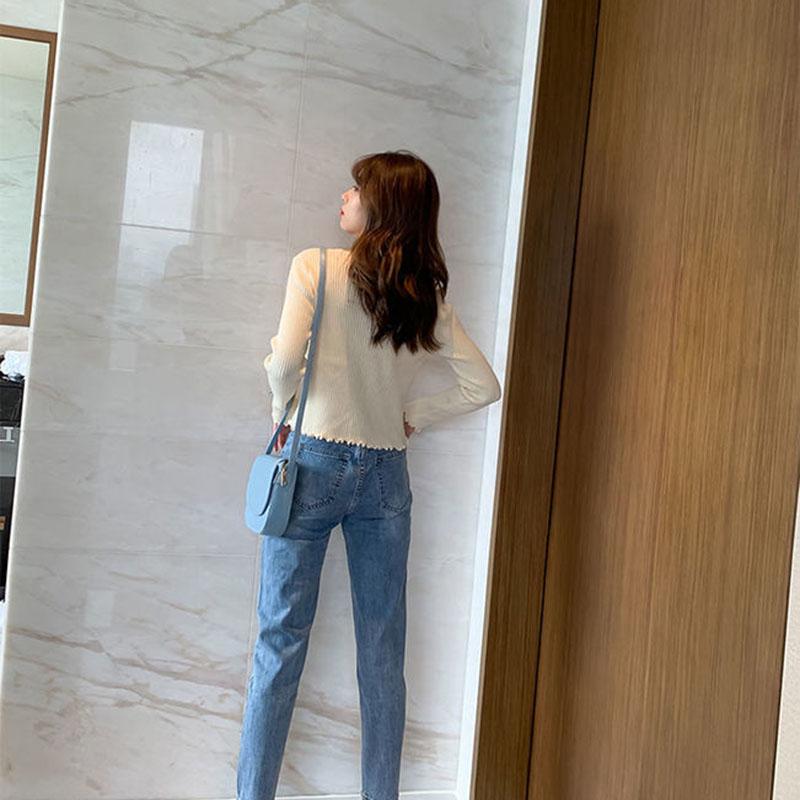 Women's Wooden Ear Knitted Cardigan Short Spring and Autumn Thin Fashion Slim Sweater Coat