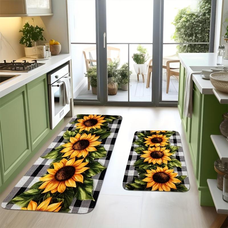 Sunflower Buffalo Plaid Kitchen Mat Decor Non-slip Hallway Balcony Laundry Rugs Bathroom Door Mat Bedroom Floor Mat Decor