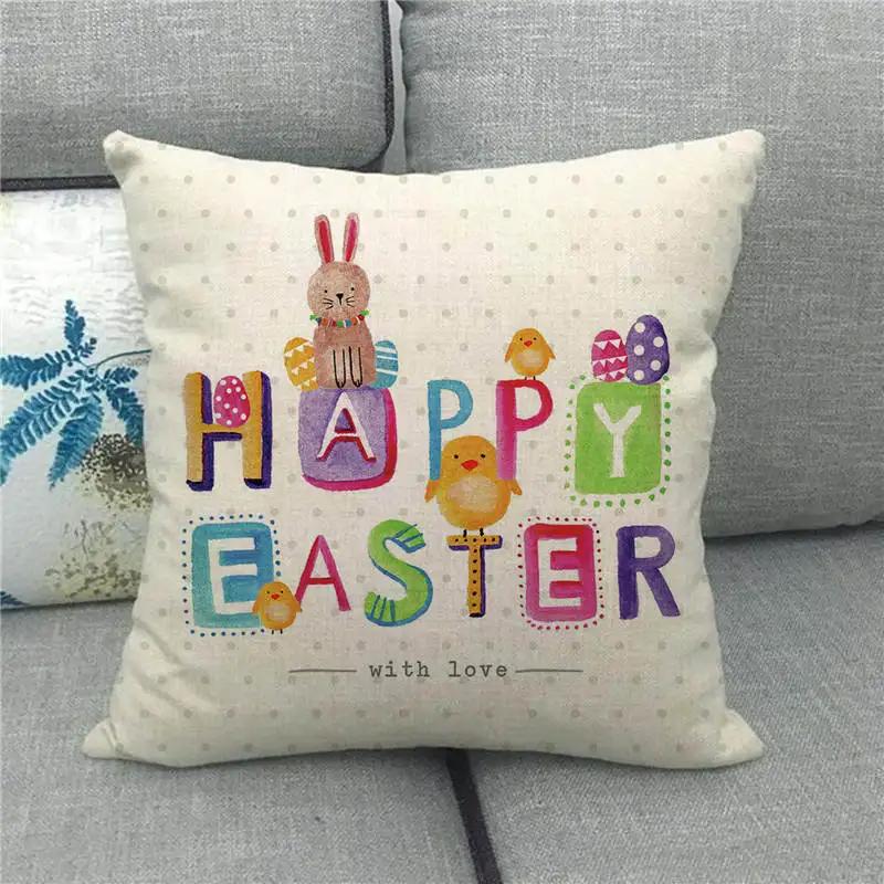 Easter Decor Pillow Covers 45x45cm Cartoon Bunny Eggs Printed Cushion Cover Spring Holiday Party Decorative Pillowcase for Couch