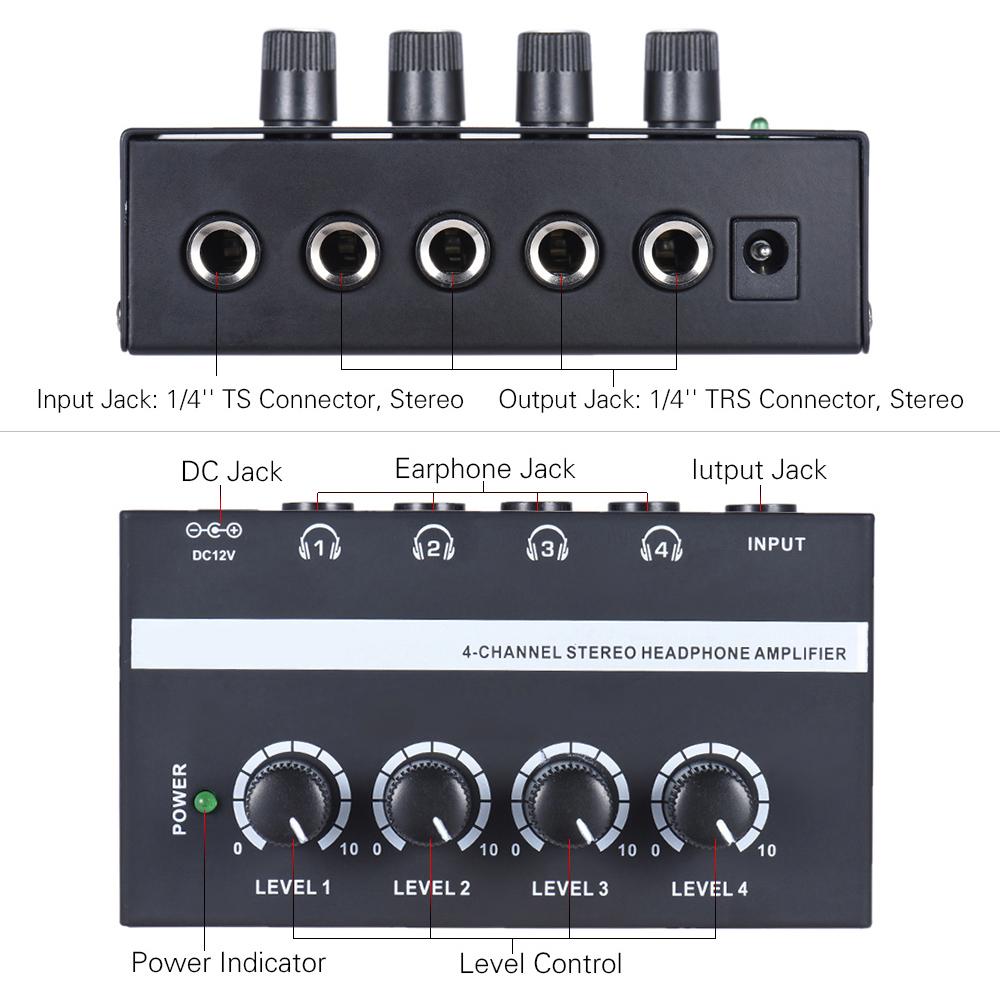 HA400 Ultra Compact 4 Channels Mini Audio Stereo Headphone Amplifier with Power Adapter