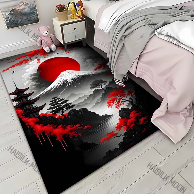 

1PC Red sun Mount Fuji maples pagoda Print Carpet for Living Room Bedroom Sofa Home Decor Rus Non-slip Floor Mat Luxury Gift 40x60cm