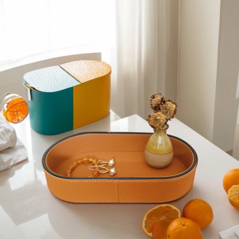 PU Leather Storage Box Living Room Decoration Home Entrance Jewelry Organizer Box Desktop Cosmetic Miscellaneous Tray Home Decor